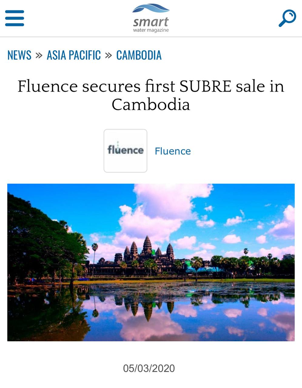 Fluence secures first SUBRE sale in Cambodia